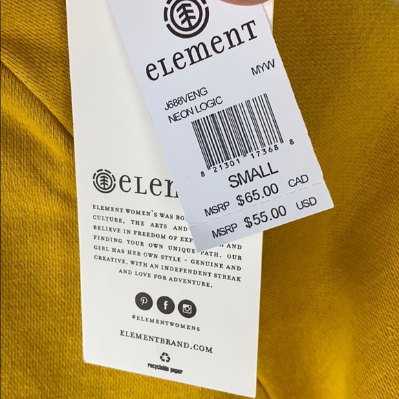 Small Element Women’s Crewneck Mineral Yellow NWT - Picture 6 of 14